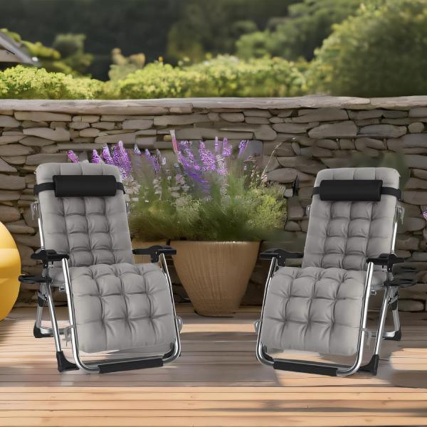 Extra Wide Gravity Chairs with cushion, 1/2  pack Deep Filled Cushions, Rust Proof, Lightweight Frame, Reclining, Includes Side Tray
