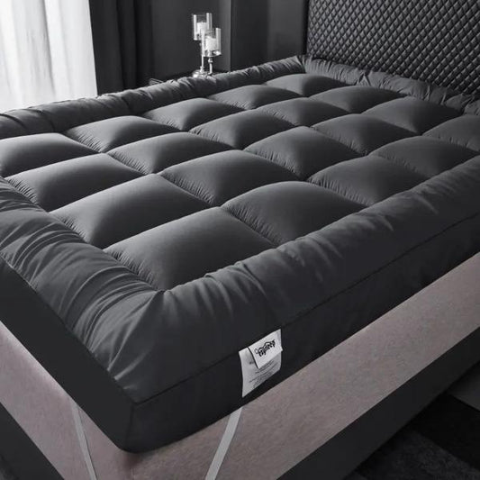 Extra Deep Mattress Topper 4 Inches 10cm Thick Luxury Hotel Quality Fluffy Breathable Bounce Back Comfy Grey Mattresses Toppers with Corner Elasticated Straps Single Double Super King Bedding Size