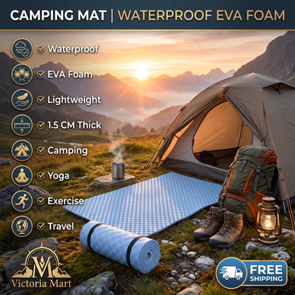 Camping Mat Waterproof EVA Foam Sleeping Mat 180x50x1.5cm Lightweight Roll Up Yoga Exercise Mat with Elastic Straps for Hiking Travel