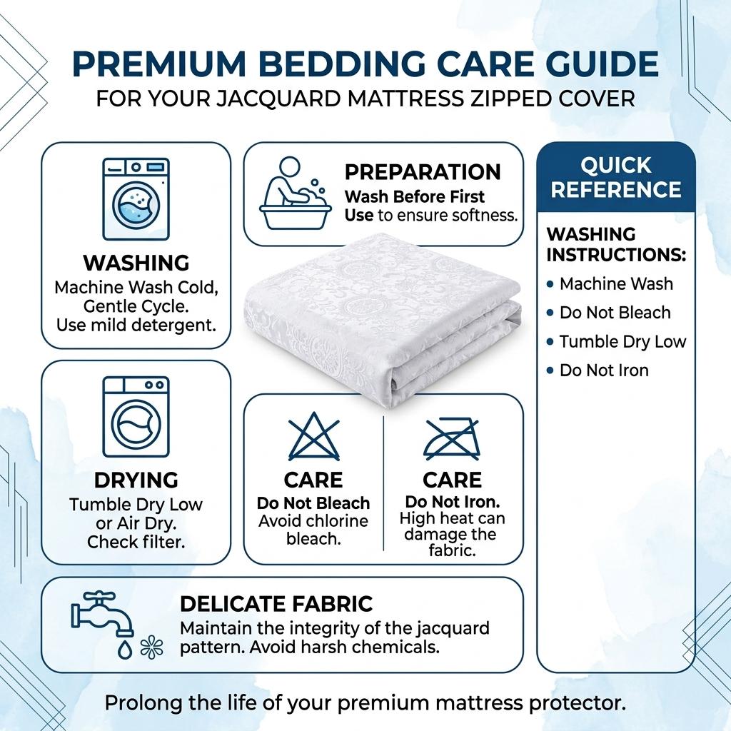 Zipped Mattress Protector Full Encasement Jacquard Flower Polycotton Anti Bed Bug Cover Breathable Hypoallergenic White