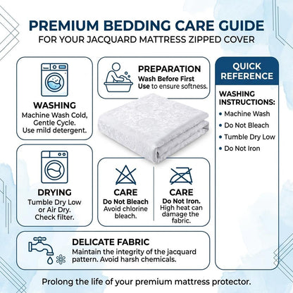 Zipped Mattress Protector Full Encasement Jacquard Flower Polycotton Anti Bed Bug Cover Breathable Hypoallergenic White