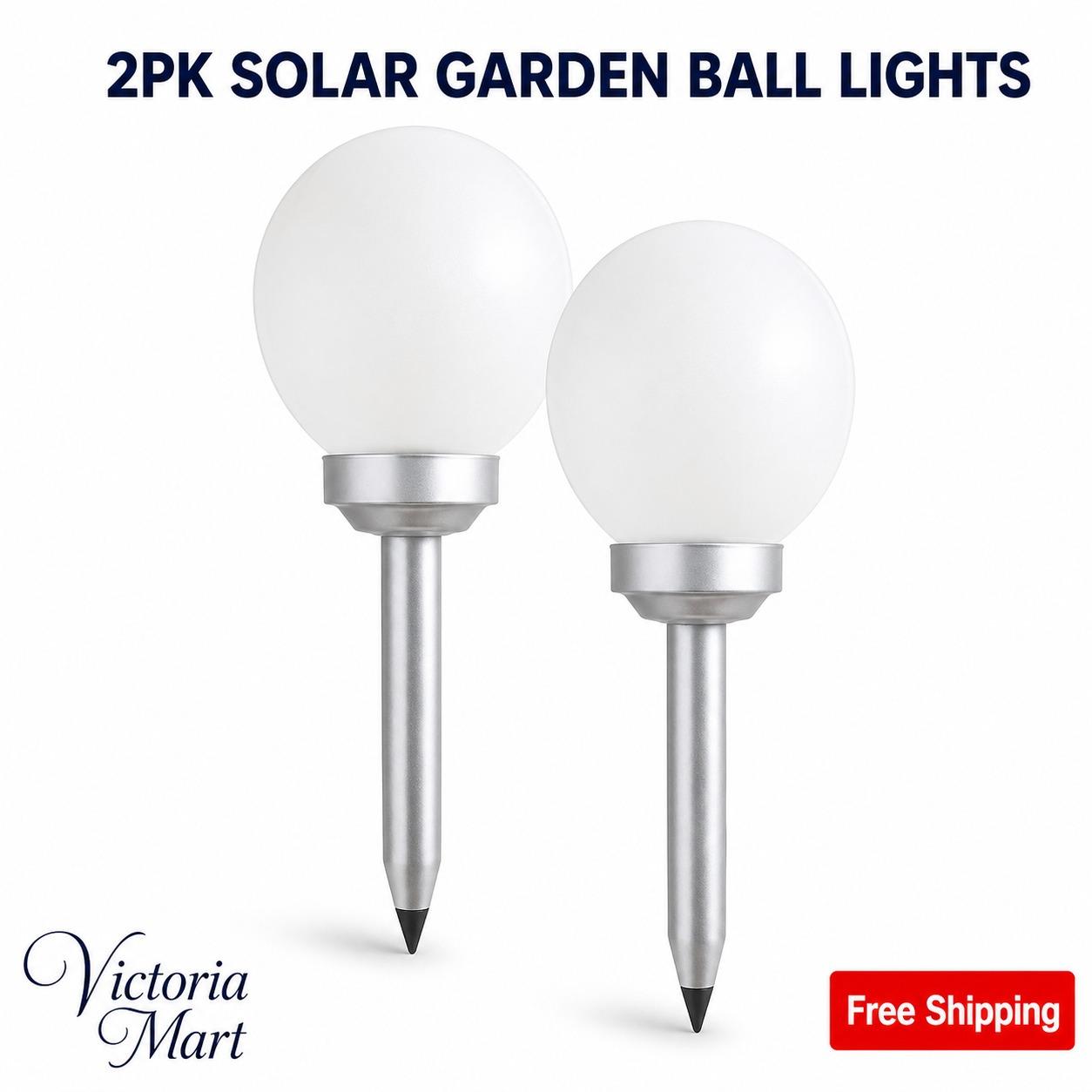 2PCS Solar Outdoor Ball Lights 43cm LED Garden Globe Lights Waterproof Yard Patio Pathway Lighting