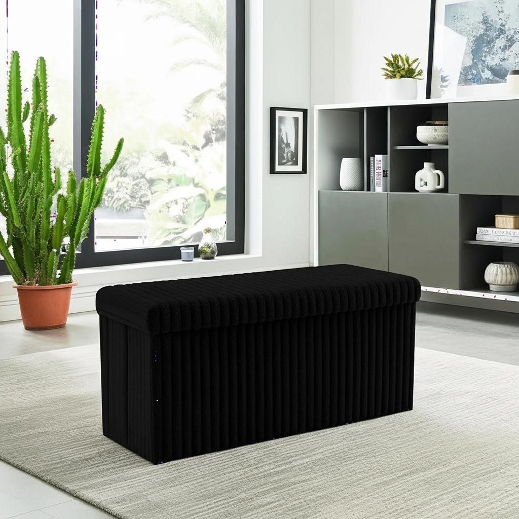 Ribbed Velvet Storage Ottoman Box with Lid – Foldable Footstool Seat & Home Storage Chest Large Size, 5 Colours)