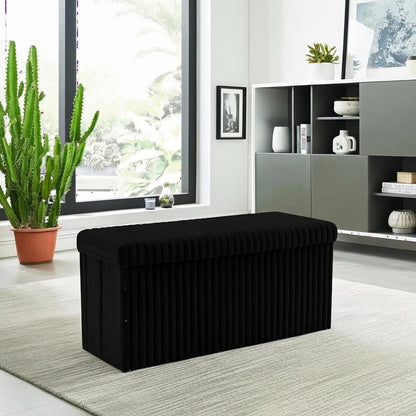Ribbed Velvet Storage Ottoman Box with Lid – Foldable Footstool Seat & Home Storage Chest Large Size, 5 Colours)