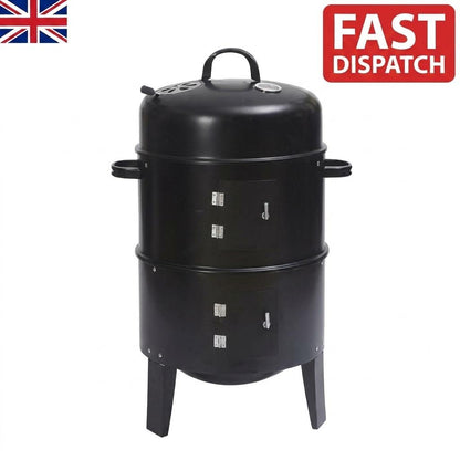 2-in-1 Charcoal BBQ Smoker & Fire Pit Outdoor Garden Grill with Temperature Gauge & Adjustable Air Vents