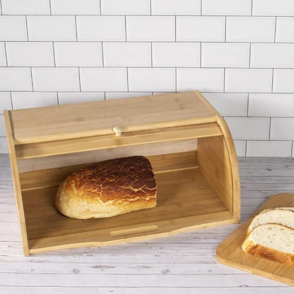 Bamboo Bread Bin Roll-Top Bread Box Wooden Kitchen Storage Bin Bread Container With Roll-Top Lid Kitchen Utensils