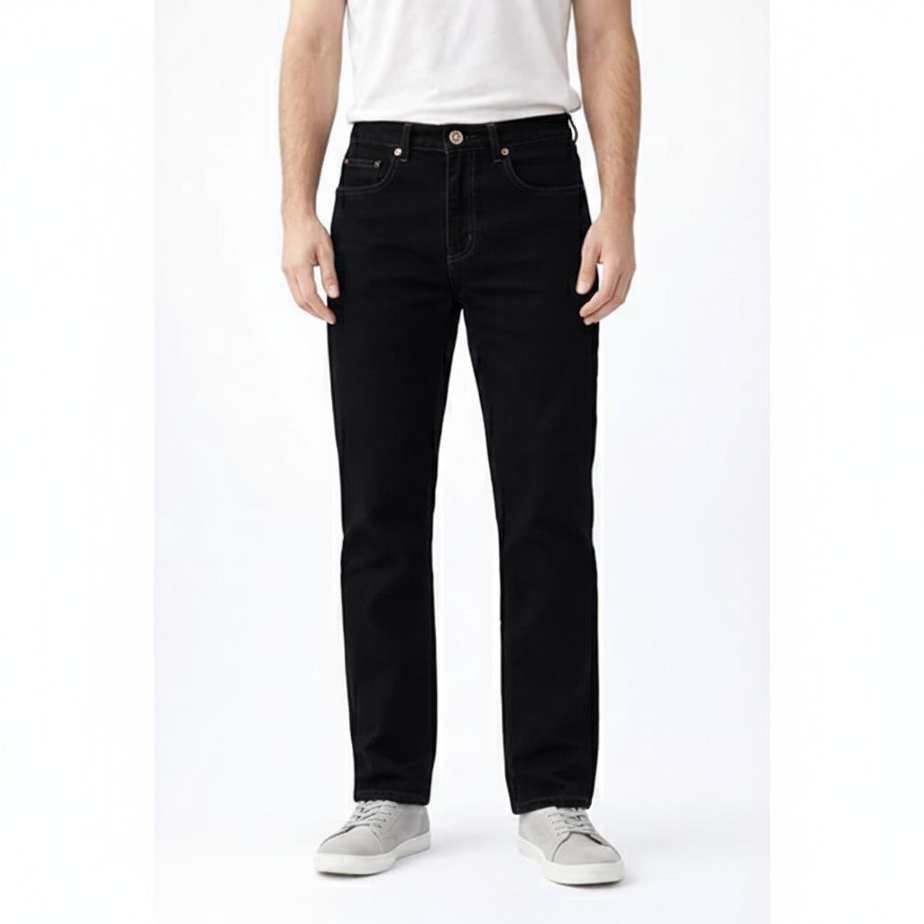 Men’s Straight Leg Jeans Comfortable & Durable Stretchy Cotton Denim with Signature Button Detail Available in Black, Navy, Light Blue Sizes W30–W40 Menswear Pants