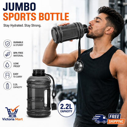 Extra Large 2.2L Water Bottle for Gym Fitness Sports Leakproof BPA Free with Carry Handle Strap