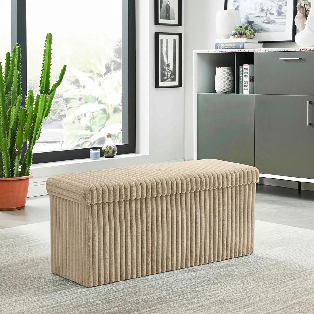 Ribbed Velvet Storage Ottoman Box with Lid – Foldable Footstool Seat & Home Storage Chest Large Size, 5 Colours)