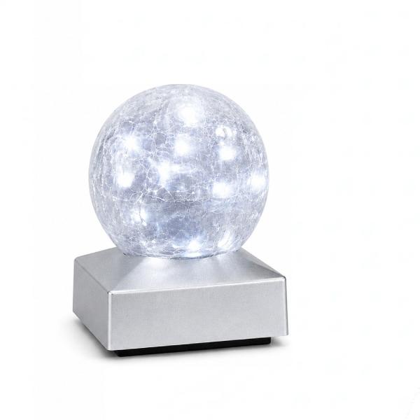 2 Pack Solar Crackle Glass Ball Lights Silver Base Outdoor LED Post Deck Cap Garden Pathway Lighting UK
