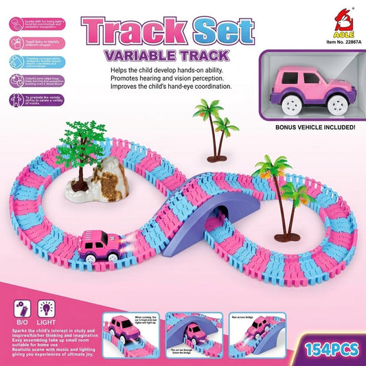 Electric Building Block Track Car Set 158 Pieces Glow in the Dark Racing Track Toy with LED Vehicle Construction Play Set