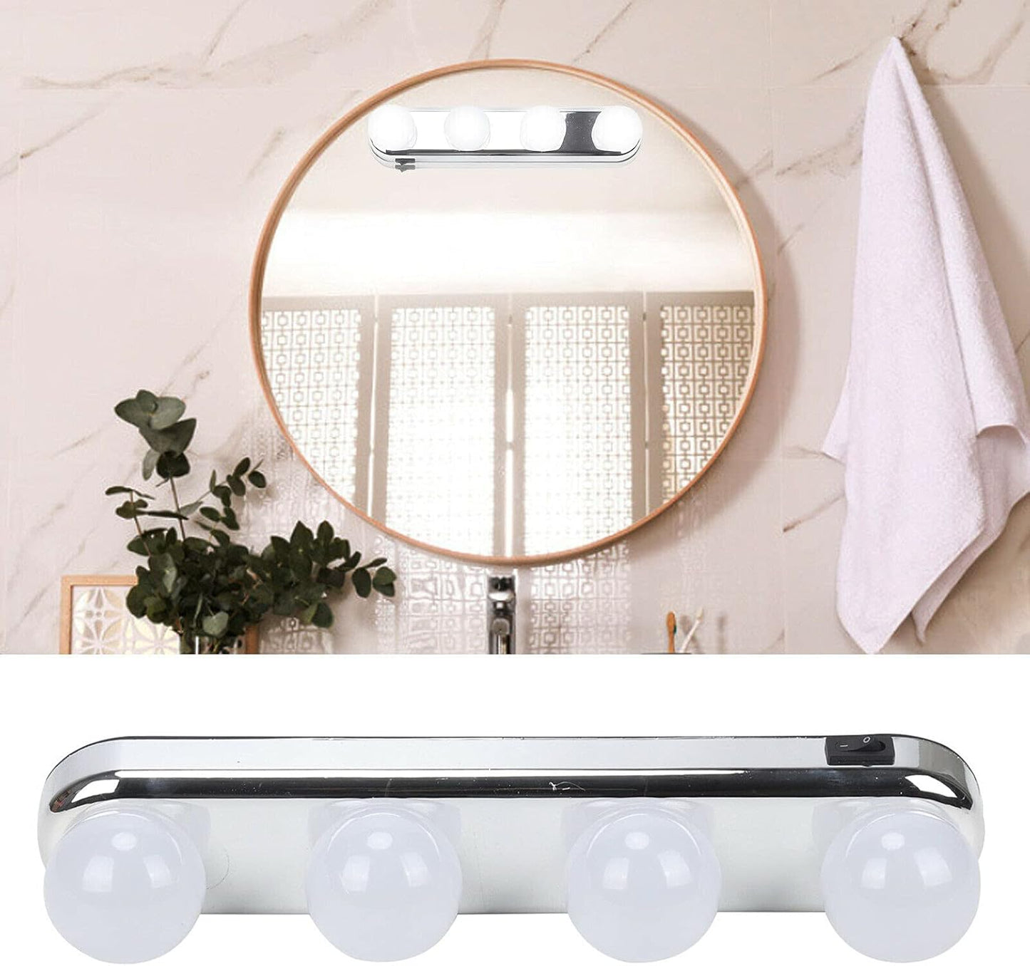 New 4 LED Make Up Mirror Studio Light Portable Cordless Vanity Super Bright 4 LED Glow Bulbs Battery Powered Suction Cups for Dressing Table Bedroom Bathroom Mirror