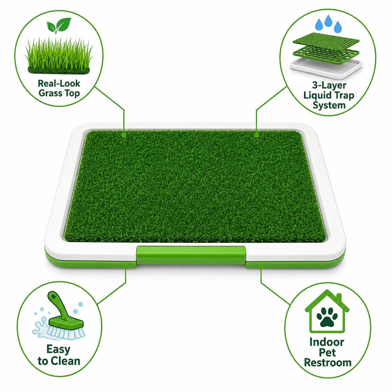 Pet Toilet Training System with Grass Surface Reusable Indoor Puppy Training Pad Easy Drain Pet Tray