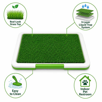 Pet Toilet Training System with Grass Surface Reusable Indoor Puppy Training Pad Easy Drain Pet Tray