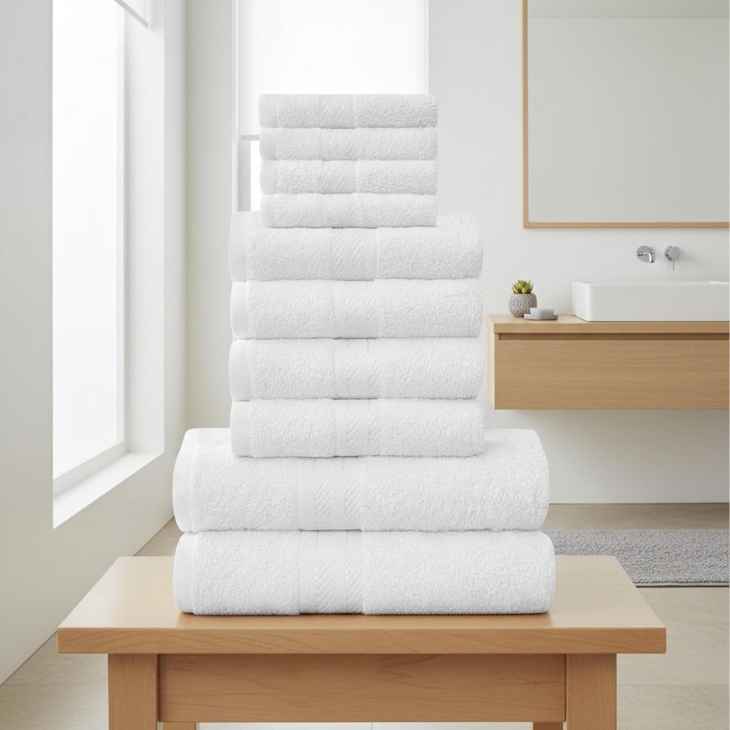 Luxury Egyptian Cotton Towel Set 10-Piece – Ultra Soft & Highly Absorbent Bathroom Towels in Pink, Charcoal, Green & White