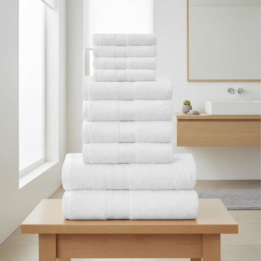 Luxury Egyptian Cotton Towel Set 10-Piece – Ultra Soft & Highly Absorbent Bathroom Towels in Pink, Charcoal, Green & White