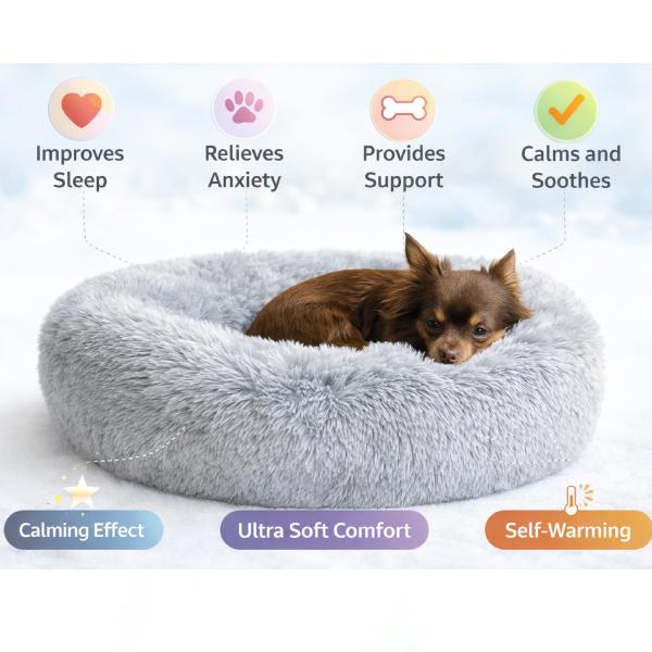 Pet Small Pet Bed Anti-Anxiety Dog Bed Soft Plush Shaggy Calming Cat Bed Non Slip Base Hypoallergenic Machine Washable Joint Support For Small Cats & Dogs