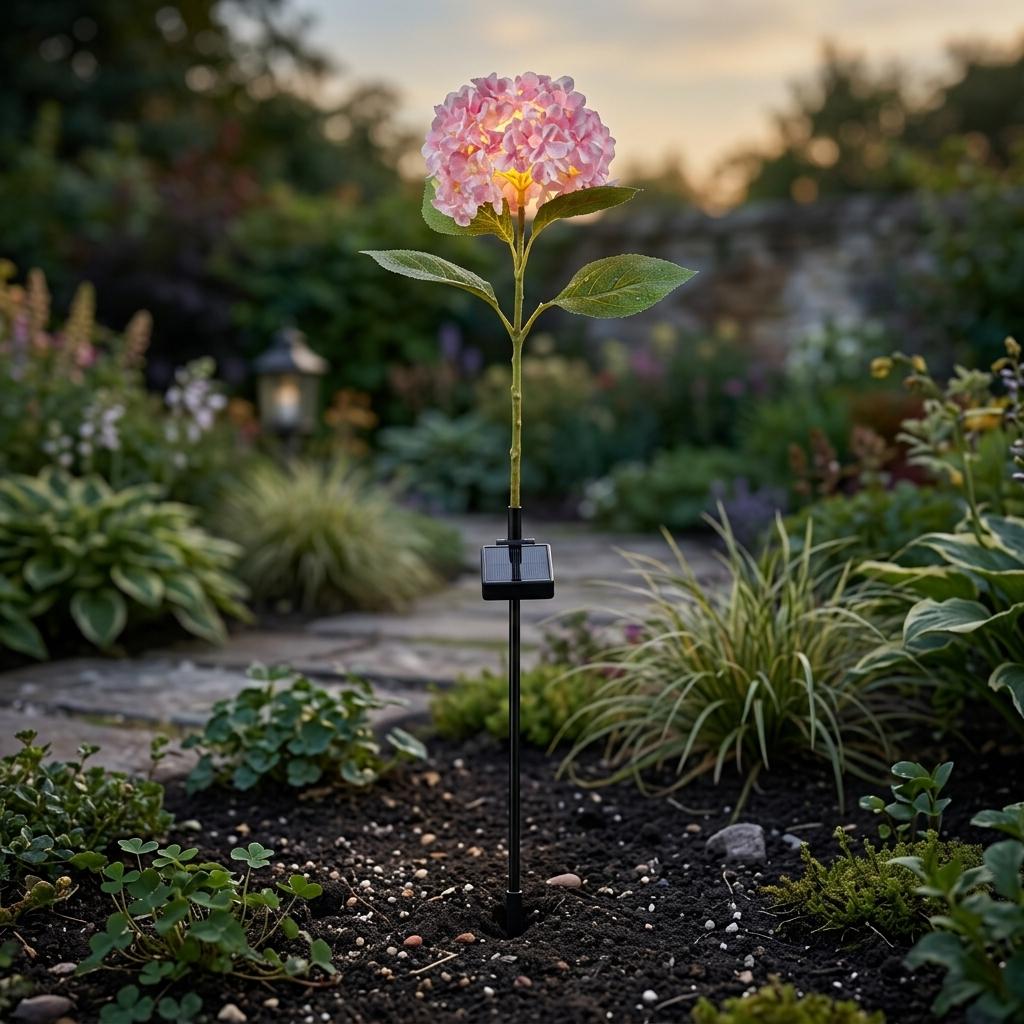 2 Pc Solar Hydrangea Flower Garden Lights Waterproof Outdoor LED Path Lights with 8 Lighting Modes for Garden, Patio & Lawn Random Color