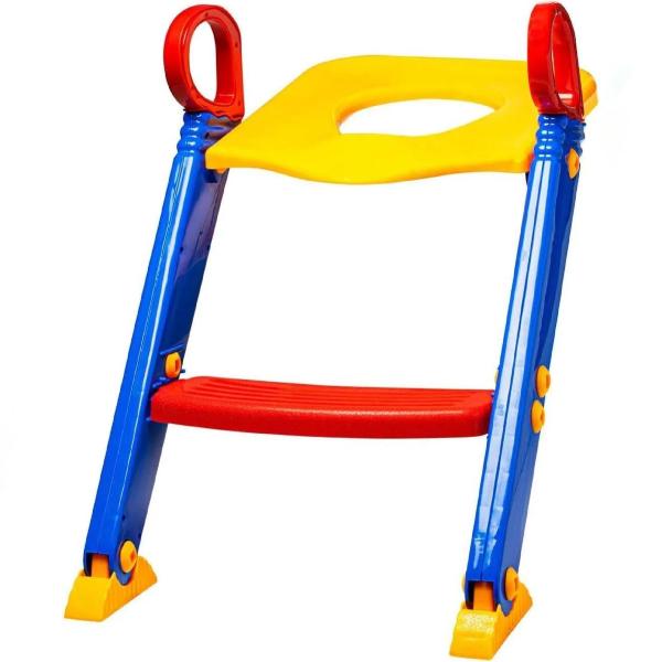 Baby Adjustable Toilet Training Seat with Ladder Foldable Potty Training Seat for Kids with Non-Slip Steps & Handles Universal Fit Kids Toilet Trainer