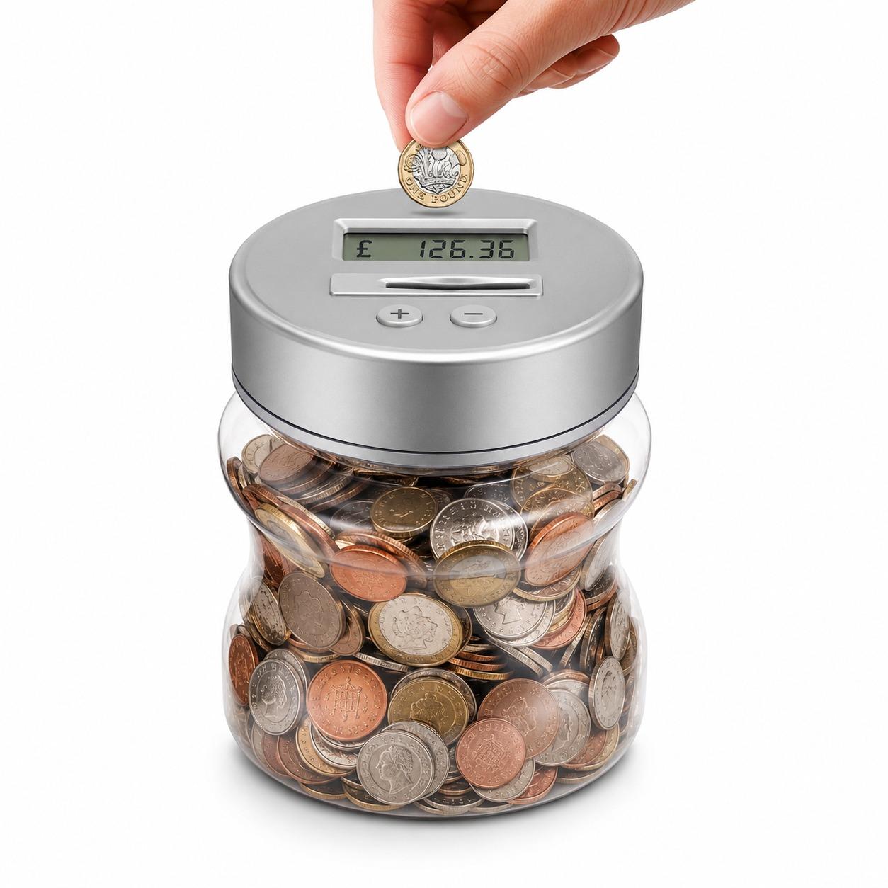 Digital Coin Counting Money Jar with LCD Display Coin Savings Bank for UK Coins Cash Storage & Savings Pot
