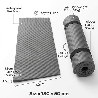 Camping Mat Waterproof EVA Foam Sleeping Mat 180x50x1.5cm Lightweight Roll Up Yoga Exercise Mat with Elastic Straps for Hiking Travel
