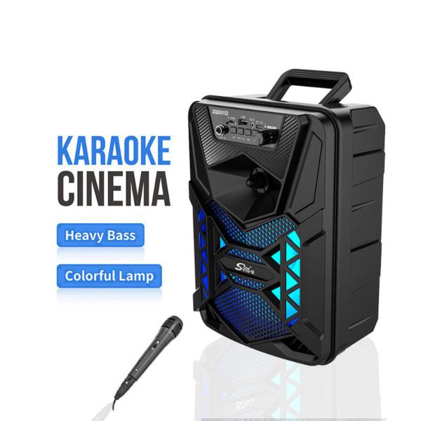 8 Inch Wireless Bluetooth Trolley Speaker with Microphone LED Lights Portable Outdoor Party Speaker with Rechargeable Battery