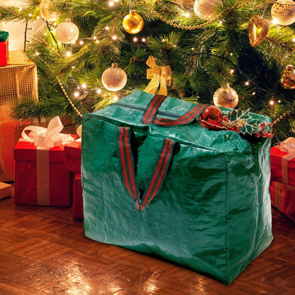 Large Christmas Lights Storage Bag Zip Closure Strong Handles Delicate Decorations Ornaments Baubles Wrapping Paper and Tinsel Storage Durable Woven Polyethylene Material L46 x W25 x H38cm