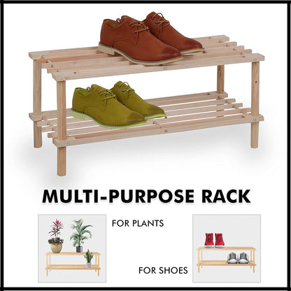 Natural Wooden Shoe Rack 2 Tier Shoe Storage Organizer Easy Assemble Shoe Stand Shelf for Entryway Hallway Bedroom Closet Space Saving Shoe Holder