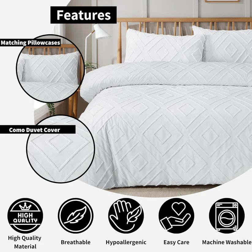 Unique Duvet Quilt Cover Set with Pillowcases, Luxury With Tufted Design Bedding Set