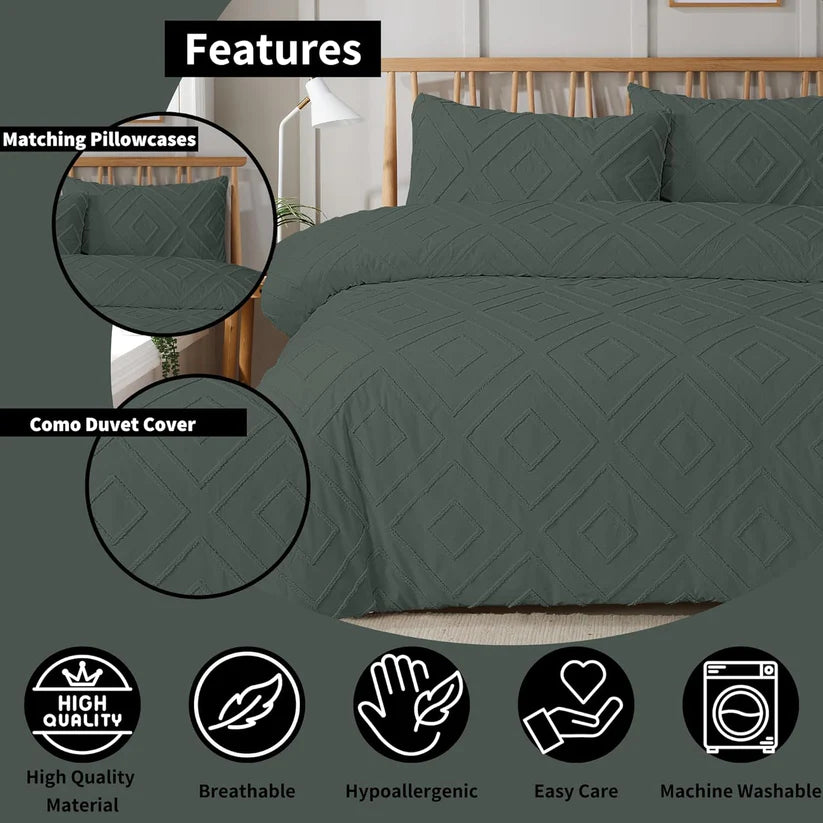 Unique Duvet Quilt Cover Set with Pillowcases, Luxury With Tufted Design Bedding Set