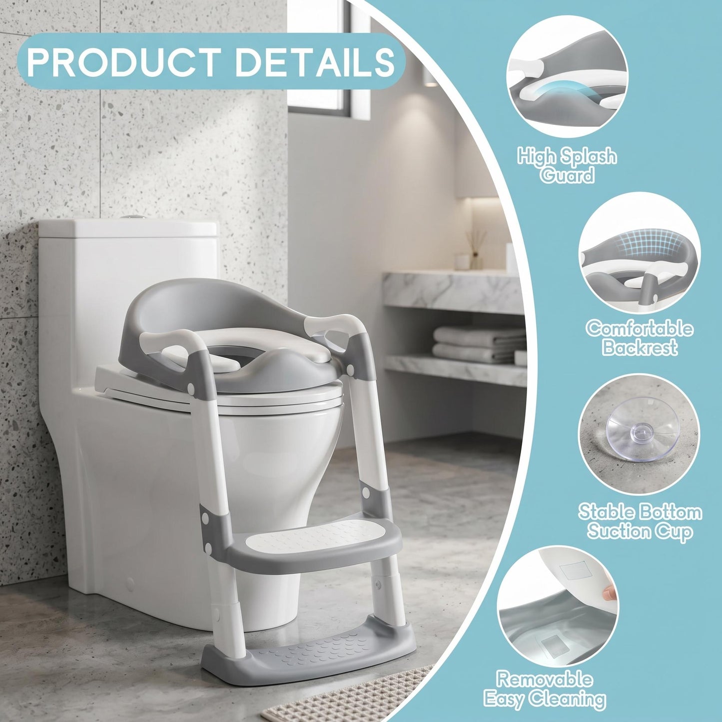 Toddler Potty Training Seat with Adjustable Ladder Steps Non-Slip Kids Toilet Training Seat Safe BPA-Free Toilet Trainer for Boys & Girls