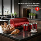 4PC Kitchen Storage Set Red Bread Bin with Tea Coffee Sugar Canisters Stainless Steel Food Containers UK Home Use