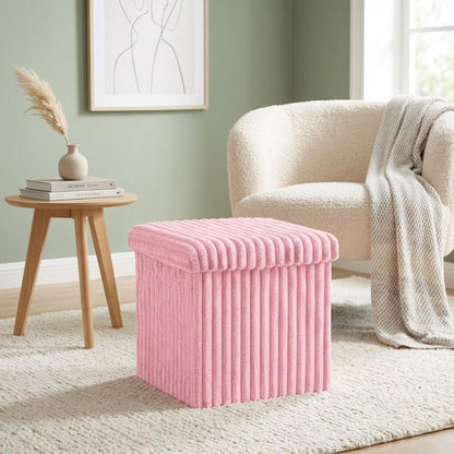 Ribbed Velvet Storage Ottoman Box with Lid Foldable Storage Seat Cube Footstool for Bedroom, Living Room & Hallway 38 x 38 x 38cm 5 Colours