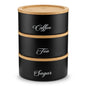 3 Piece Round Storage Canister Set Stackable Metal Kitchen Containers with Bamboo Lids for Tea, Coffee, Sugar & Pantry Storage