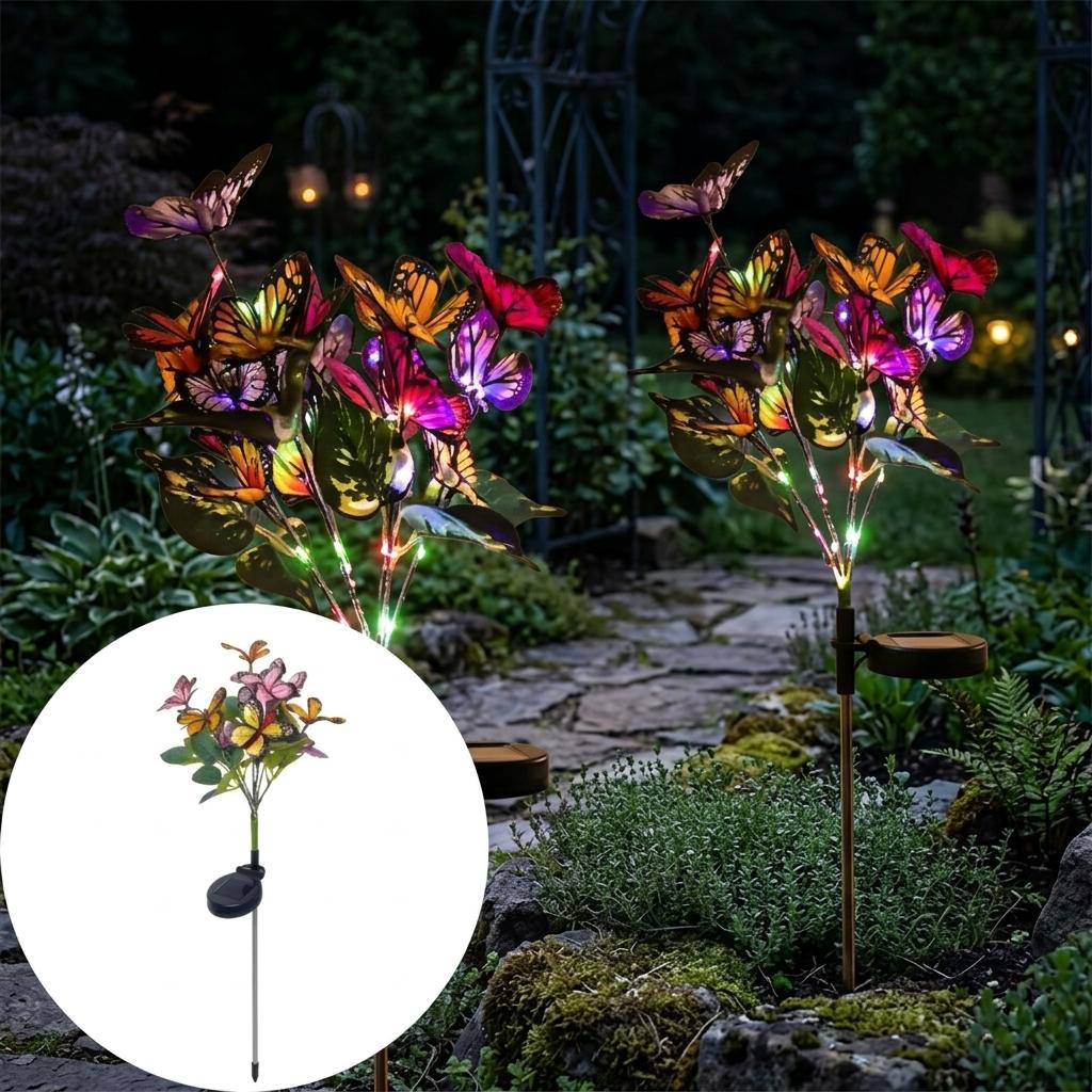 2 Pack Butterfly Solar Garden Lights IP65 Waterproof Outdoor LED Flower Lights for Yard, Patio, Lawn & Pathway Decoration