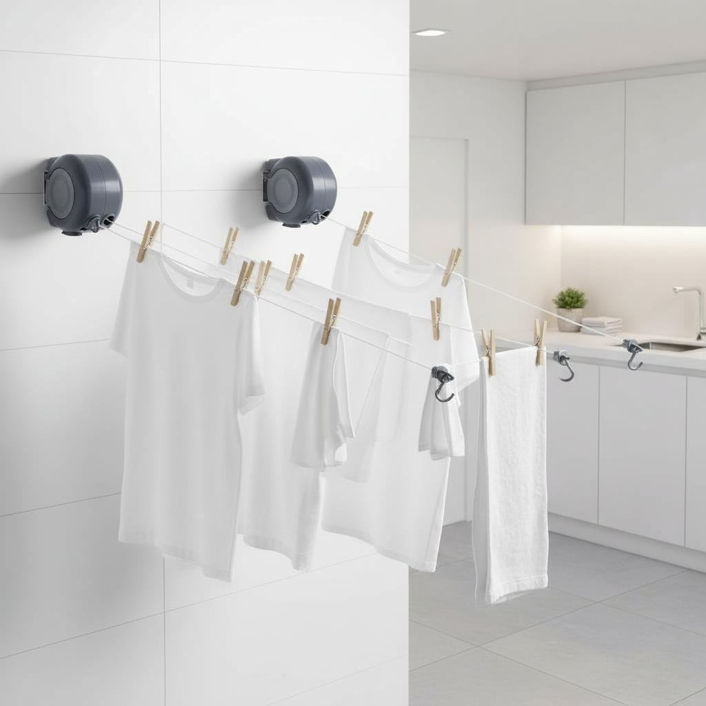 26m Dual Retractable Washing Line - Heavy Duty Wall-Mounted Clothes Dryer Line for Indoor & Outdoor Use - Laundry Adjustable