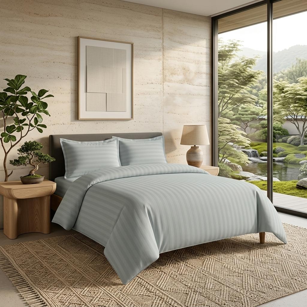 Premium Hotel Quality PolyCotton Satin Stripe Duvet Cover Set with Pillowcases Quilt Bedding Soft Easy Care Luxury Bed Linen