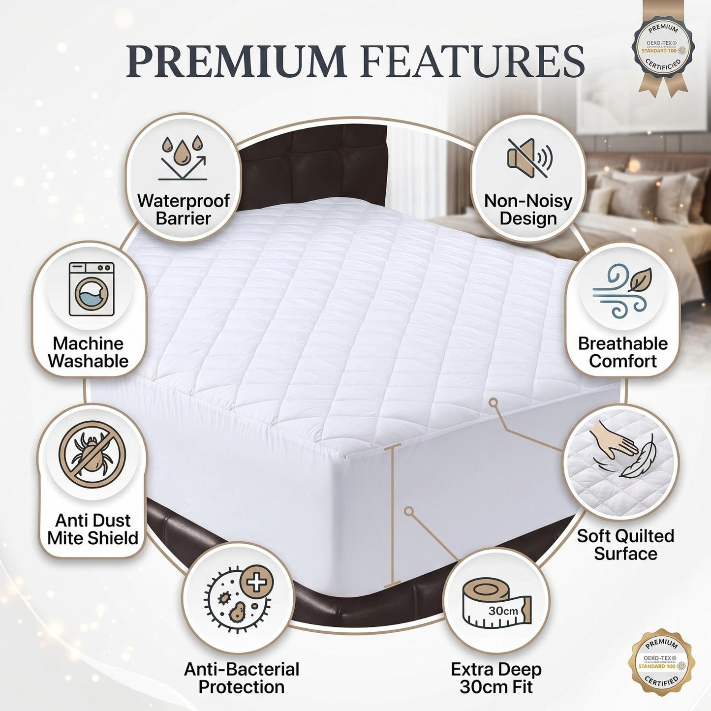 Quilted Mattress Topper Protector 30cm Extra Deep Fitted Mattress Cover Soft Breathable Mattress Pad Single Double King Super King