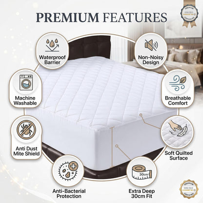 Quilted Mattress Topper Protector 30cm Extra Deep Fitted Mattress Cover Soft Breathable Mattress Pad Single Double King Super King