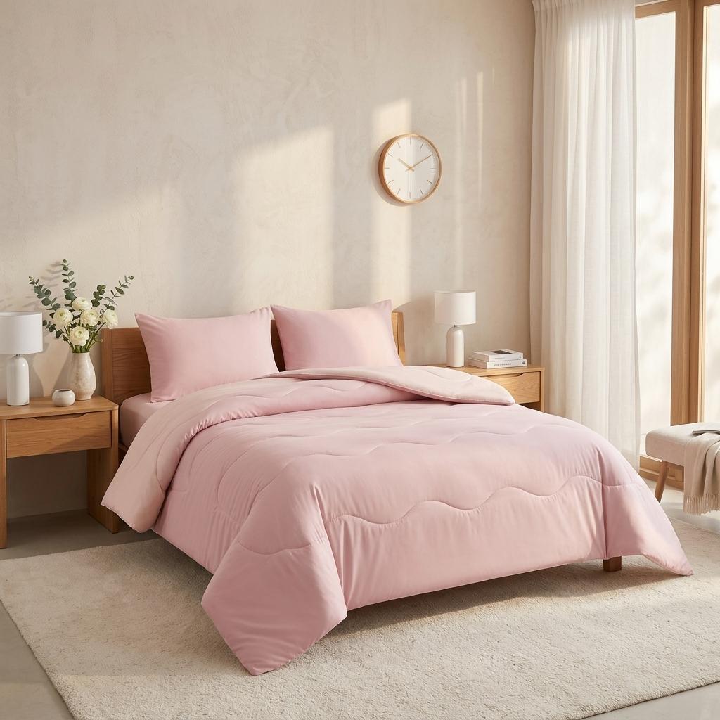 10.5 Tog Coverless Reversible Duvet Set with Pillowcase Soft Microfibre Quilt Machine Washable Bedding Navy Natural Pink Grey Single, Double, King & Super King