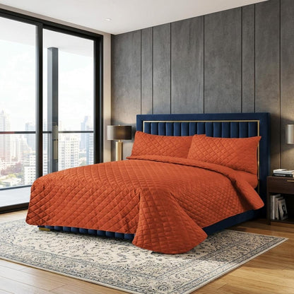 Luxury Quilted Bedspread Set Double Size 3 Piece Embossed Coverlet with Pillowcases Soft All Season Bed Cover 220x250cm