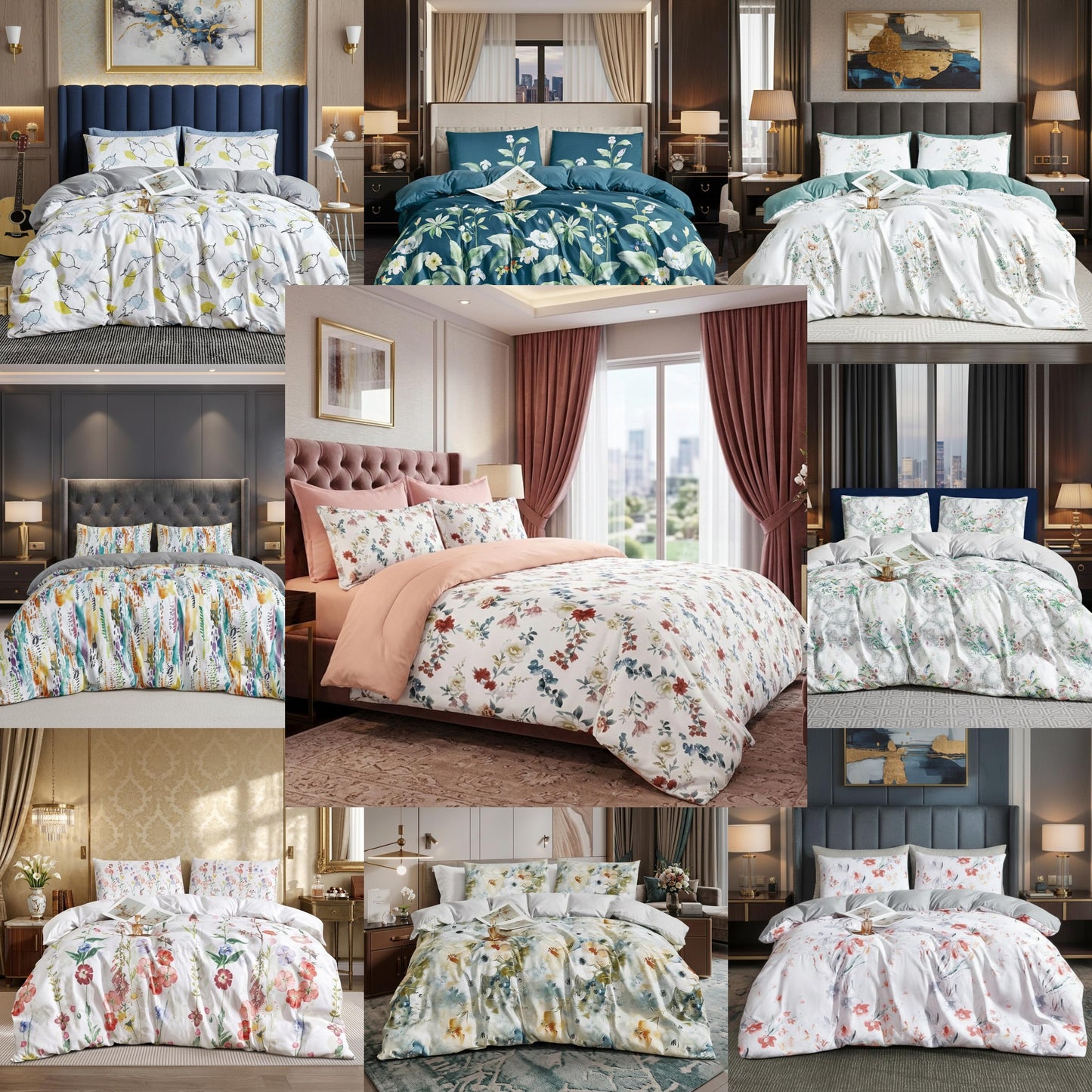 Floral Duvet Cover Set 3 Piece Double & King Size Soft Microfiber Bedding Set with 2 Pillowcases Floral Bed Linen Quilt Cover UK