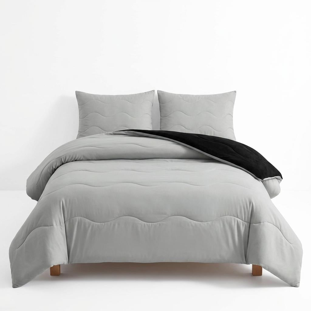 10.5 Tog Coverless Reversible Duvet Set with Pillowcase Soft Microfibre Quilt Machine Washable Bedding Navy Natural Pink Grey Single, Double, King & Super King