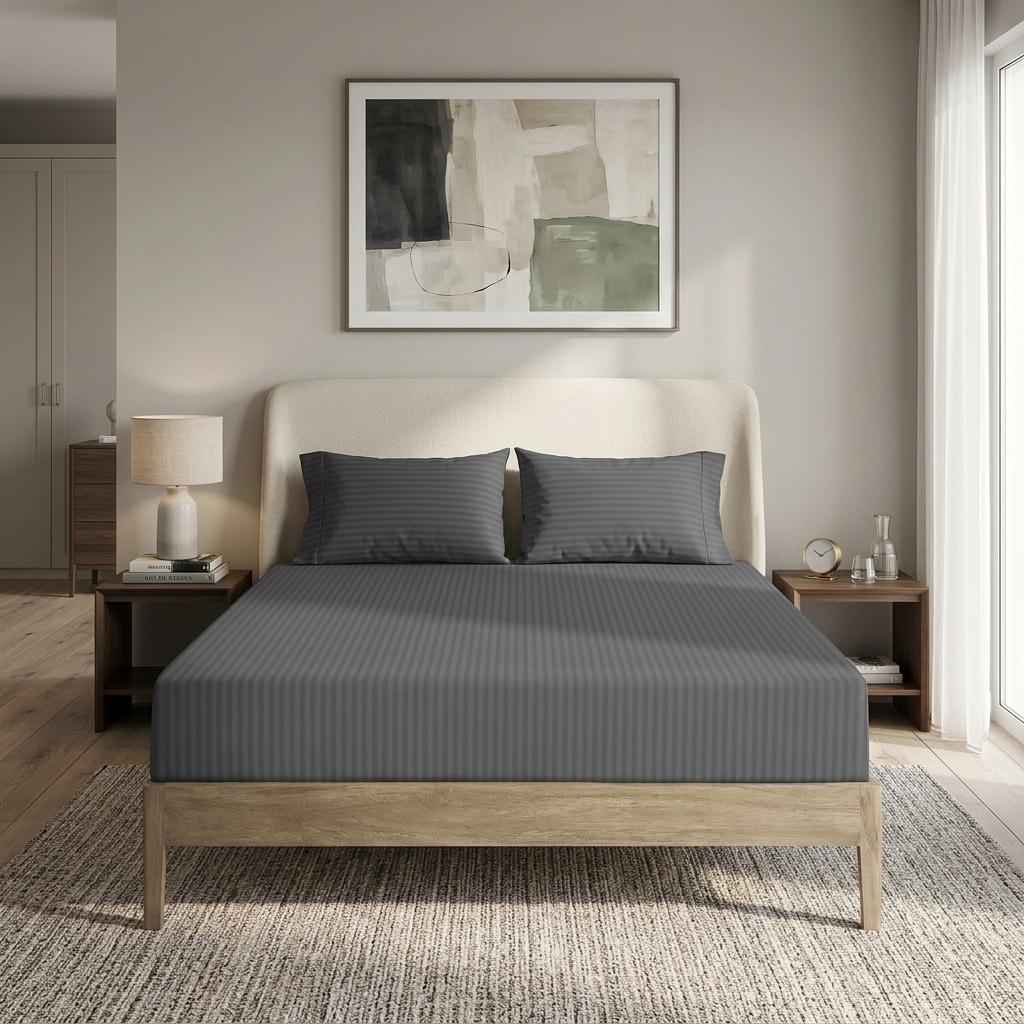 Hotel Quality Fitted Sheet 30 cm Extra Deep Satin Stripe Fitted Bed Sheets Hypoallergenic Durable and Easy Care Bedding Sheet