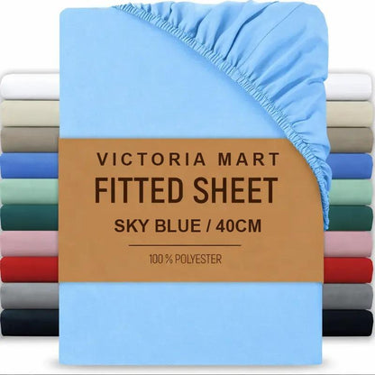 Extra Deep Fitted Bed Sheet 40cm Soft Plain Mattress Cover with Elastic Fit Easy Care Bedding for Daily Use
