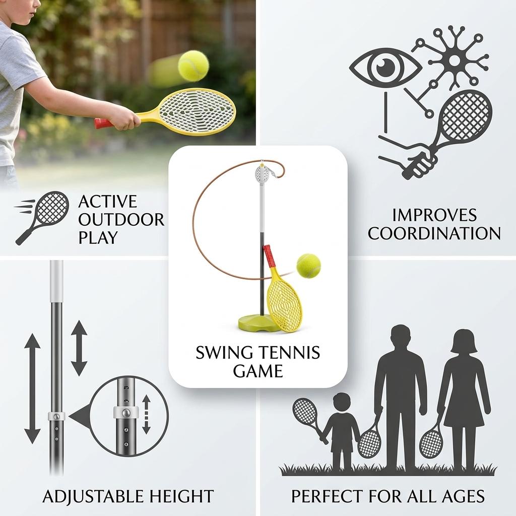 Garden Swing Tennis Ball Game Set Adjustable Height Outdoor Family Garden Game for Kids & Adults with Stable Base