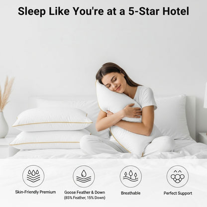 Luxury Goose Feather & Down Pillows 85% Feather 15% Down Anti-Allergy Soft Support UK Size 48x74cm (Pack of 2 / 4)