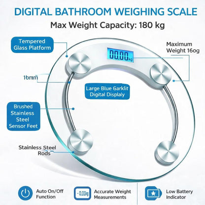 Digital Bathroom Scale for Body Weight High Precision Sensor Weighing Scale with LED Display Step-On Electronic Weight Machine for Home