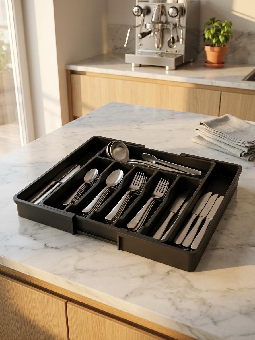 Adjustable Kitchen Cutlery Organiser Tray Expandable Drawer Storage for Utensils, Cutlery & Tableware Lightweight Plastic