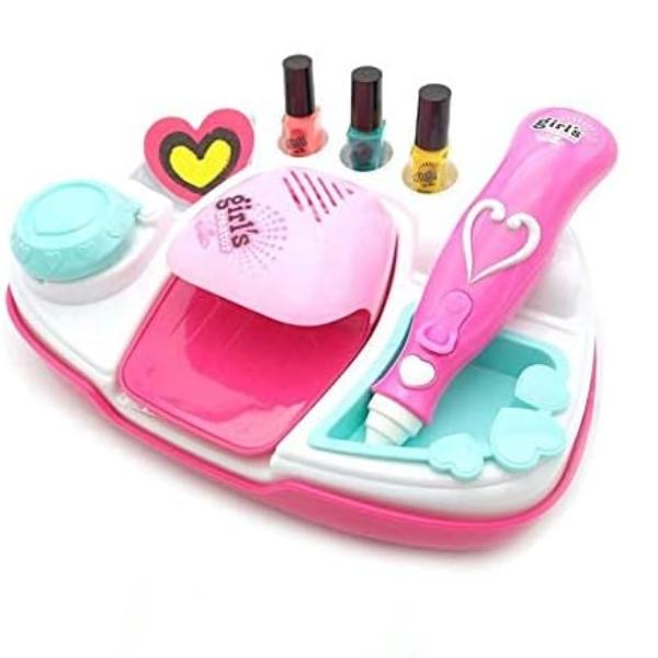 Nail Art Studio Kit for Kids with Battery Nail Dryer Washable Manicure Set with Stickers Glitter & Polish Pens Creative Toy Gift for Girls, Perfect for Parties & Playdates